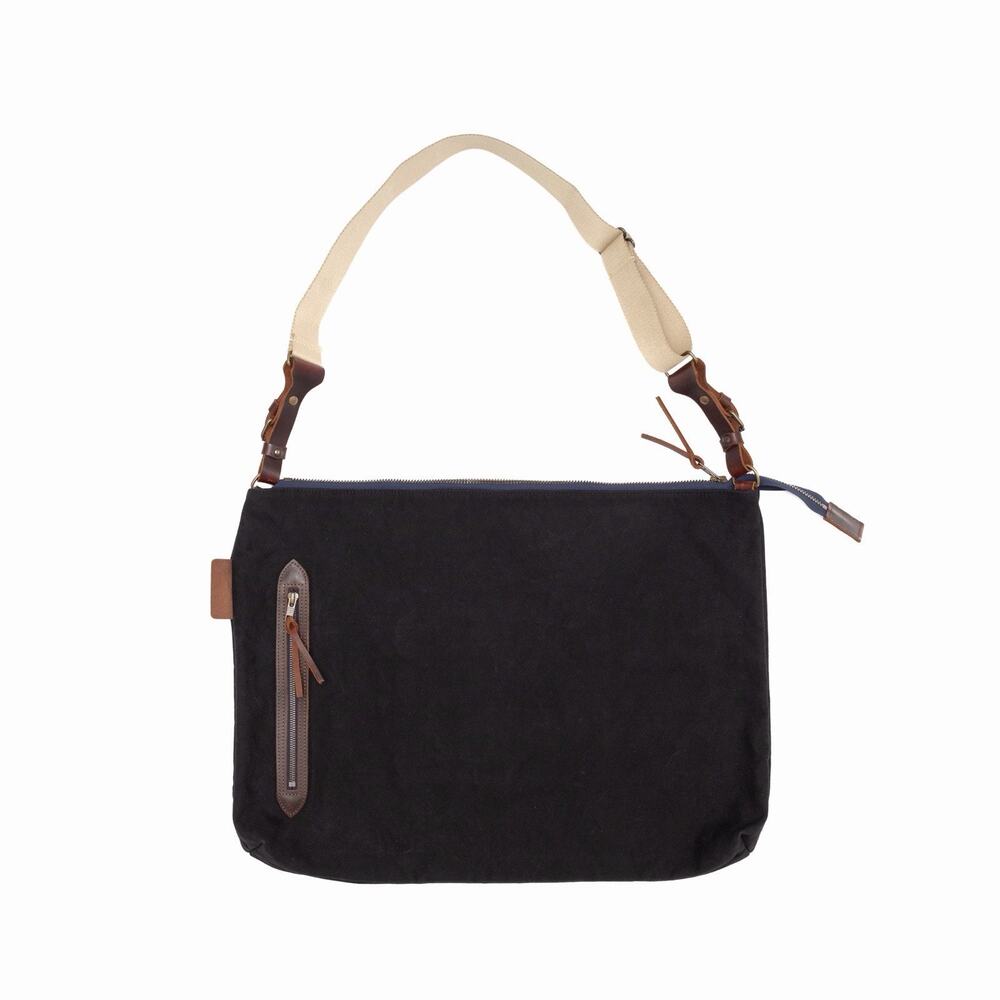 BLEU DE CHAUFFE Baston2 Black Canvas Leather Crossbody Messenger Bag 15L France